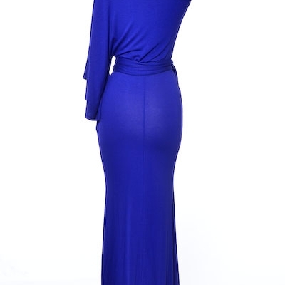 Long, one shoulder dress-blue