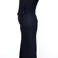 Long, One Shoulder Dress-Black - Thumbnail 1