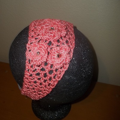 Floral knit headwrap- coral