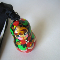Rescued Red Matroyshka Necklace On Black Grosgrain - Thumbnail 3