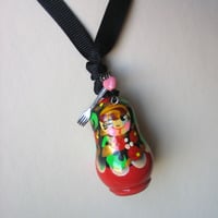 Rescued Red Matroyshka Necklace On Black Grosgrain - Thumbnail 1