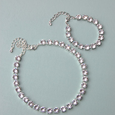 Wedding jewelry, art deco inspired classic swarovski clear crystal matching necklace bracelet set : luxe in bloom