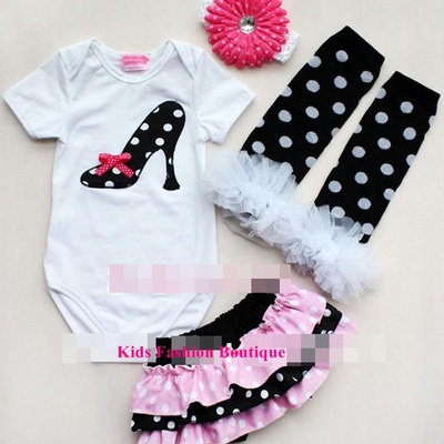 Girls 4-pieces high heel shoe adorable outfit. 100% cotton!