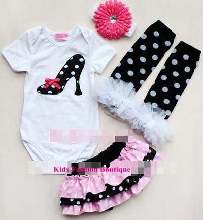 Girls 4-pieces high heel shoe adorable outfit. 100% cotton!