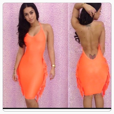 Orange tassel sided dress 