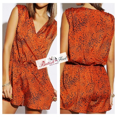 Orange and blue splash print romper