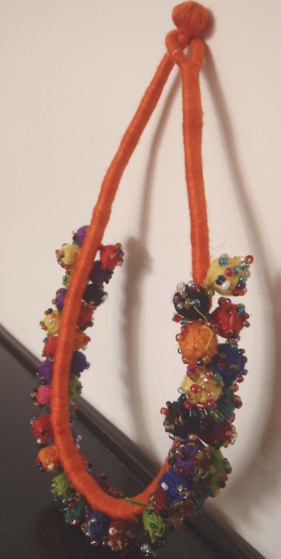 Hand Crafted Thread-Work and glass-beads Necklace: Orange from Jaipur