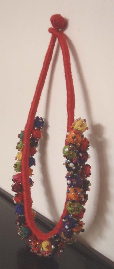 Hand Crafted Thread-Work and glass-beads Necklace: Red from Jaipur