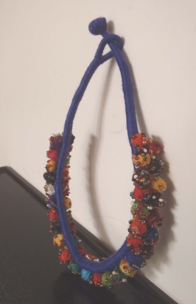 Hand Crafted Thread-Work and glass-beads Necklace: Deep Blue from Jaipur