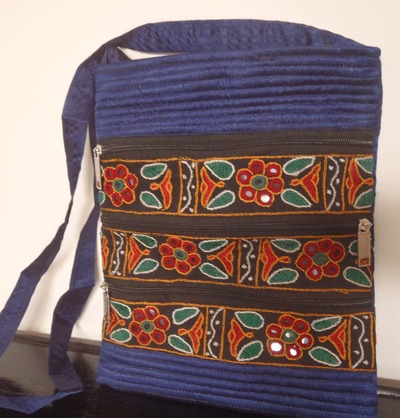 100 percent hand embrodered iPad Mini Sleeve Sling:  Royal Blue