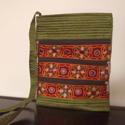 100 percent hand embrodered ipad mini sleeve sling: green
