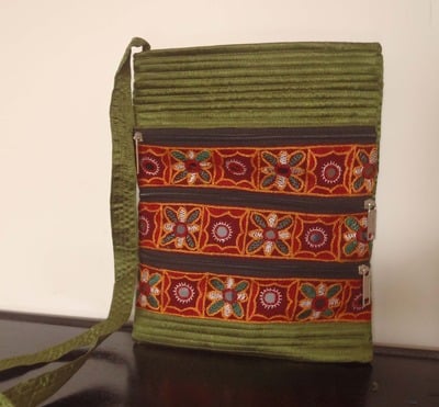 100 percent hand embrodered iPad Mini Sleeve Sling: Green