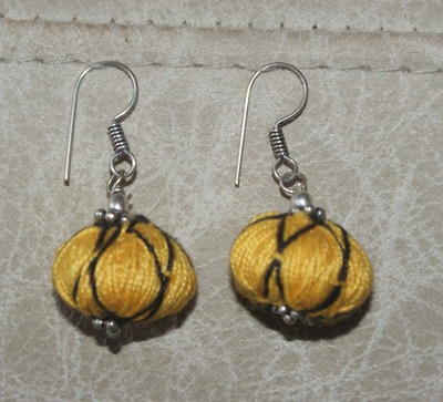 100 percent hand-made Golden Yellow Thread pom pom earrings