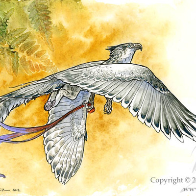 "gryphon tag" ink and watercolor painting