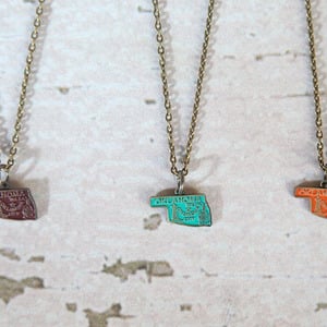 Gleeful Peacock Oklahoma Charm Necklace - Thumbnail 1