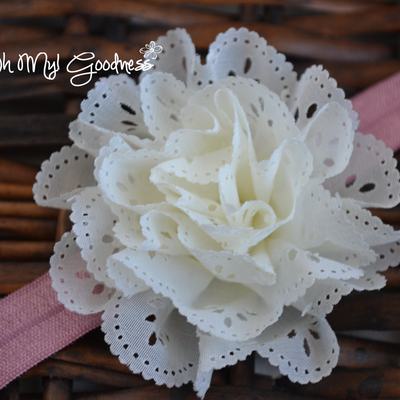 Eyelet chiffon ivory flower headband
