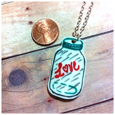 {shrinky dink} love in a jar necklace