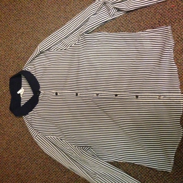 blue and white striped shirt with peter pan collar (S)