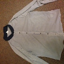 blue and white striped shirt with peter pan collar (S)