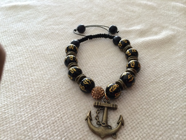 Shamballa Macrame Black and Gold Anchor 
