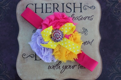 Yellow, Pink and Purple Shabby Chiffon Flower Headband