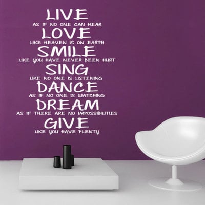 Live love smile text decal typographic wall sticker
