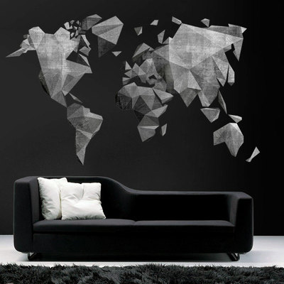 World map cement effect mid century modern decal