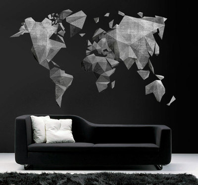 World Map Cement Effect Mid Century Modern Decal