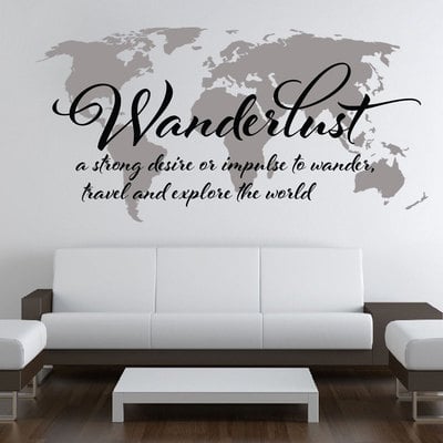 Wanderlust travel quote world map wall art decal