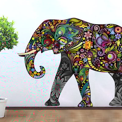 Colorful elephant floral sticker wall print art
