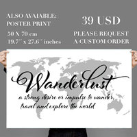 Wanderlust Travel Quote World Map Wall Art Decal - Thumbnail 2