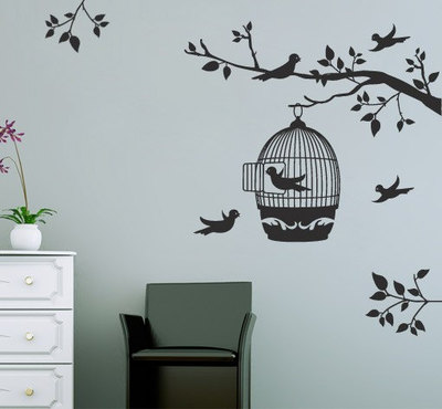 Floral Wall Decal Birds Cage Free Sticker