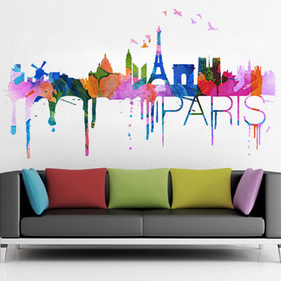 Paris skyline watercolor decal 
