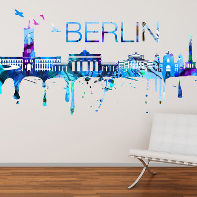 Berlin skyline watercolor city art print decal