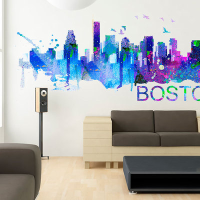Boston art skyline watercolor decal sticker 