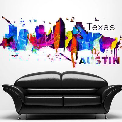Austin texas skyline art print watercolor sticker