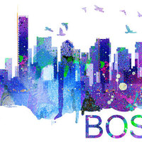 Boston Art Skyline Watercolor Decal Sticker  - Thumbnail 1