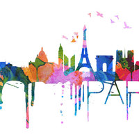 Paris Skyline Watercolor Decal  - Thumbnail 3