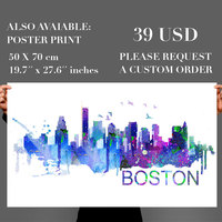 Boston Art Skyline Watercolor Decal Sticker  - Thumbnail 2