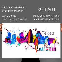Austin Texas Skyline Art Print Watercolor Sticker - Thumbnail 2