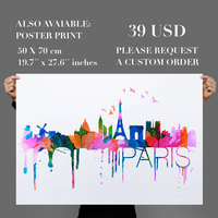 Paris Skyline Watercolor Decal  - Thumbnail 4