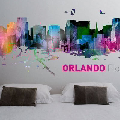 Orlando florida skyline watercolor wall decor