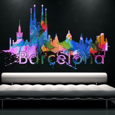 Barcelona city skyline watercolor wall art print