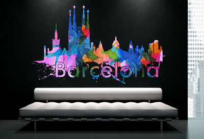 Barcelona City Skyline Watercolor Wall Art Print