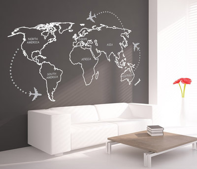World Map Outlines with Continents Decal 