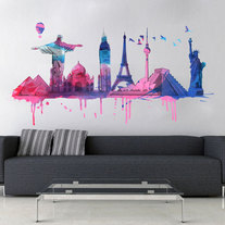 World Travel Watercolor Decal for Housewares 