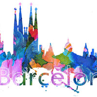Barcelona City Skyline Watercolor Wall Art Print - Thumbnail 1