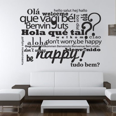 Welcome be happy typography multilingual sticker 