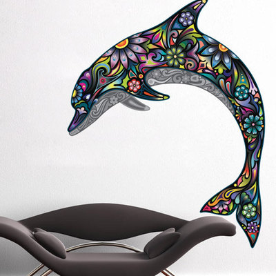 Colorful floral dolphin wall sticker decal