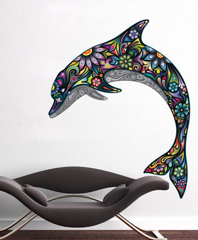 Colorful Floral Dolphin Wall Sticker Decal